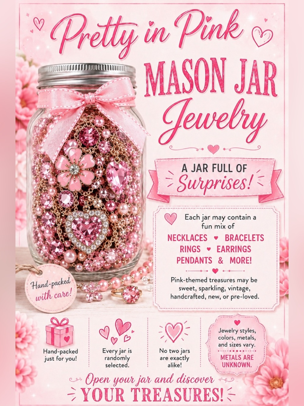 🌸Pretty in Pink  Mason Jar Jewelry🌸